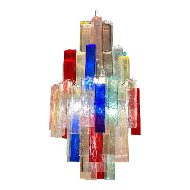 Contemporary Multicolor “Square Bark” Murano Glass Chandelier For Sale