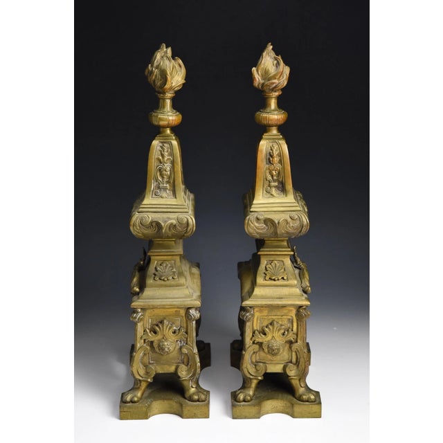 Traditional Regence Style Antique Bronze Chenets Firedogs Andirons For Sale - Image 3 of 8