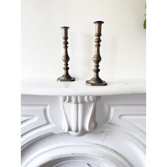 Mid-Century Modern Vintage Mid-Century Modern Brass Turned Candlestick Holders, a Pair For Sale - Image 3 of 13