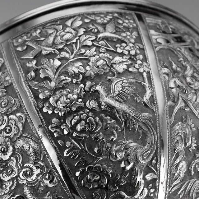 19th Century Chinese Export Silver Finger Bowl & Plate, Wang Hing, 1880s, Set of 2 For Sale - Image 13 of 18