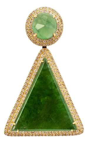 18k Yellow Gold 10.05ct Green Burmese Jadeite Jade Diamond Double Drop Pendant