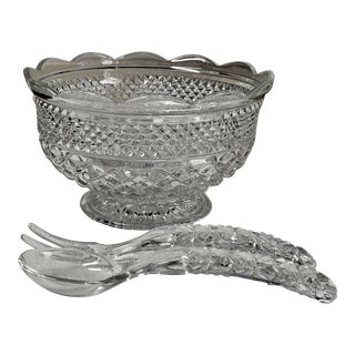 Vintage Anchor Hocking Large Fruit Bowl & Serving Utensils Set- 3 Pieces For Sale