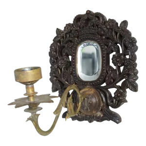 Mid 19th Century Indo-Portuguese Goan Teak Mirrored 1-Arm Wall Candle Sconce