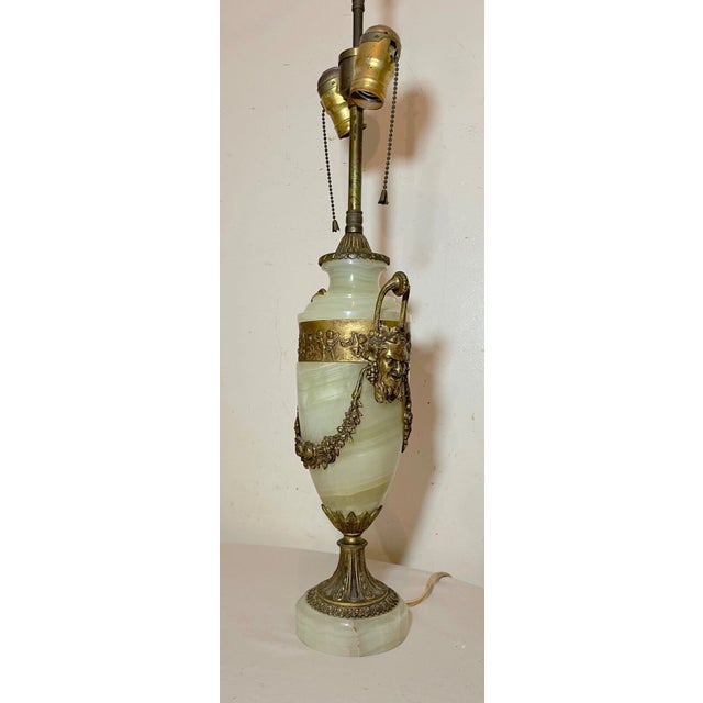 Green Antique English Ornate Victorian Green Onyx Gilt Bronze Figural Urn Table Lamp For Sale - Image 8 of 15
