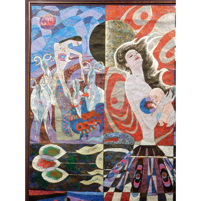 Lin Chong "untitledOriginal Acrylic Painting on Paper Hand Signed For Sale - Image 9 of 10