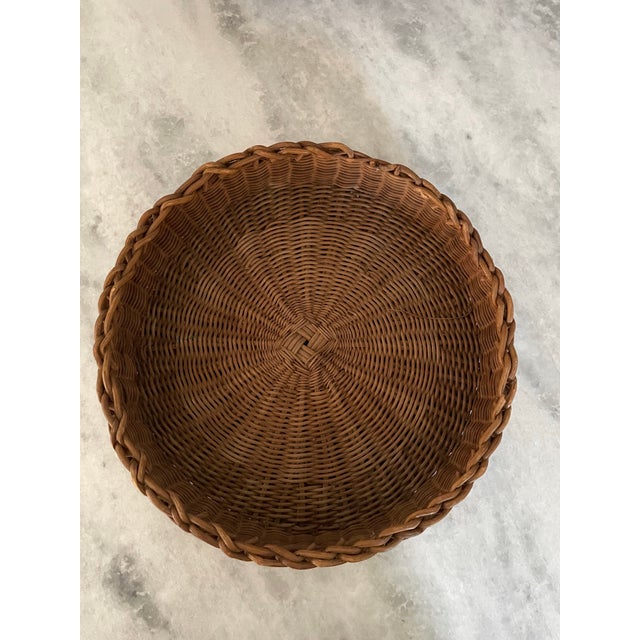 Vintage Round Wicker Button Basket with Wood Beaded Lid