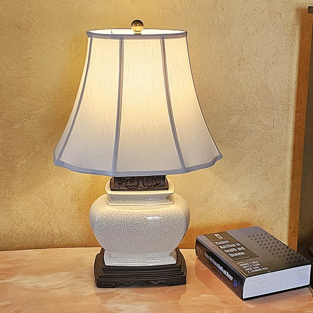 Contemporary Oriental‑Style Crackle Glaze Ceramic Lamp – Ul Listed For Sale - Image 14 of 18