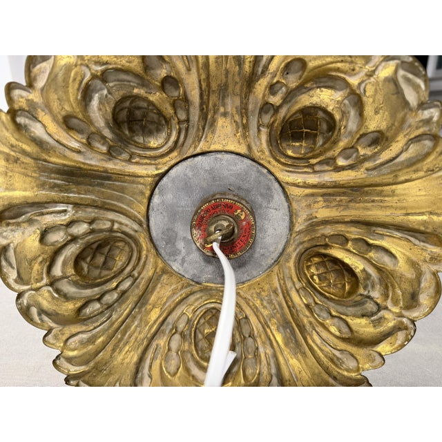 Gold Art Nouveau Brass and Glass Globe Ceiling Lamp, Paris, France, 1910s For Sale - Image 8 of 9