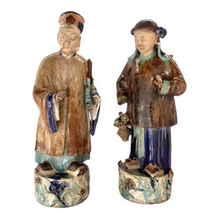 Very Large Fine Pair of Chinese Shiwan Figures of Immortals Qing Dynasty For Sale