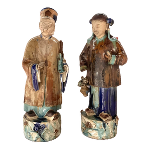 Very Large Fine Pair of Chinese Shiwan Figures of Immortals Qing Dynasty