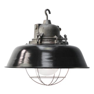 Vintage Industrial Factory Pendant Light in Black Enamel and Cast Iron by Gal For Sale
