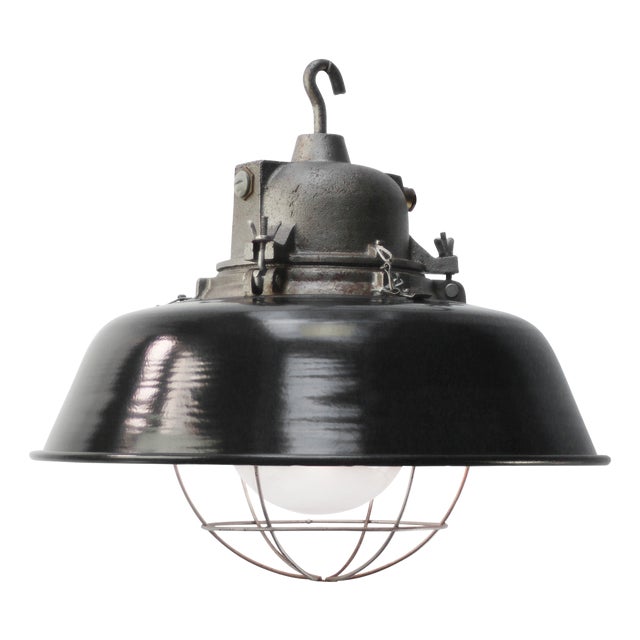 Vintage Industrial Factory Pendant Light in Black Enamel and Cast Iron by Gal For Sale