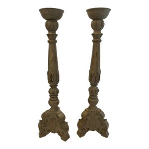 Pair of Carved Wood Candlesticks