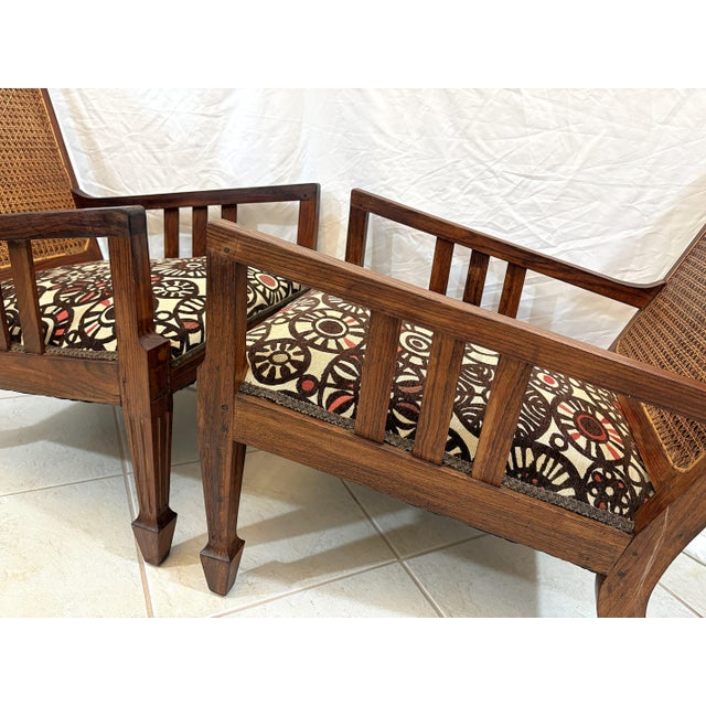 Antique Teak and Cane Arts & Crafts Style Plantation Chairs With Dowel Construction- A Pair For Sale - Image 11 of 18