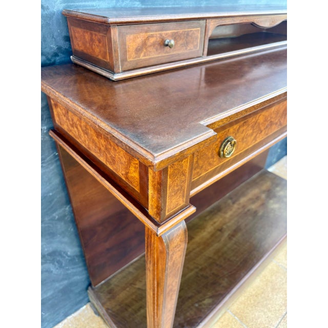 Wood 1960s Elegant Empire Style Console with Burlwood Veneer and Bronze Details For Sale - Image 7 of 12
