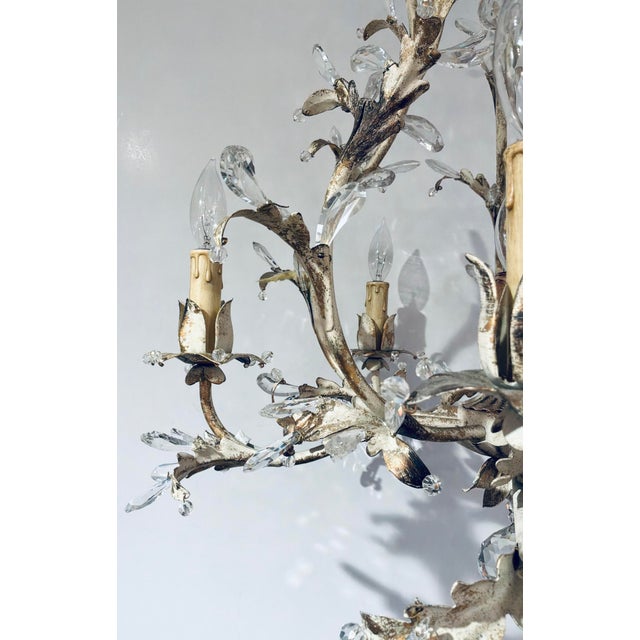 1990s Myran Allan Luxury Italian Lighting Gold Leaf Finished Iron and Angel Wing Swarovski Crystal Chandelier For Sale - Image 5 of 7