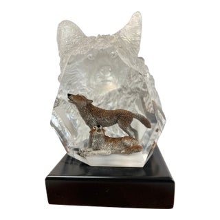 Kitty Cantrell “Devotion” Limited Edition Lucite & Pewter Wolf Sculpture With Lighted Base For Sale