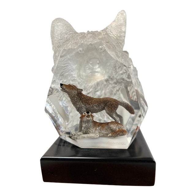 Kitty Cantrell “Devotion” Limited Edition Lucite & Pewter Wolf Sculpture With Lighted Base For Sale