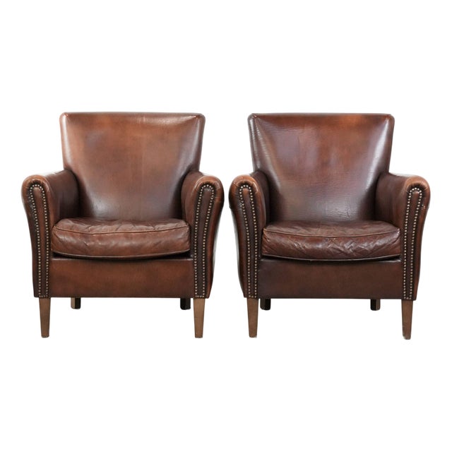 Vintage Sheepskin Club Chairs, Set of 2 For Sale