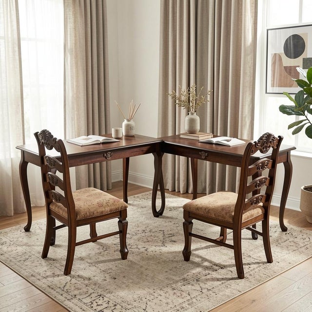 1970s The Dualist Atelier: Grand Partners Office Suite With Matching Queen Anne Writing Desks & Sculptural Mediterranean Carved Chairs For Sale - Image 4 of 13