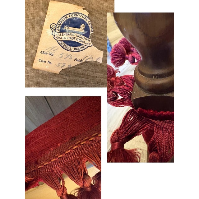 A beautifully crafted vintage upholstered vanity bench by American Furniture Company, showcasing classic American...