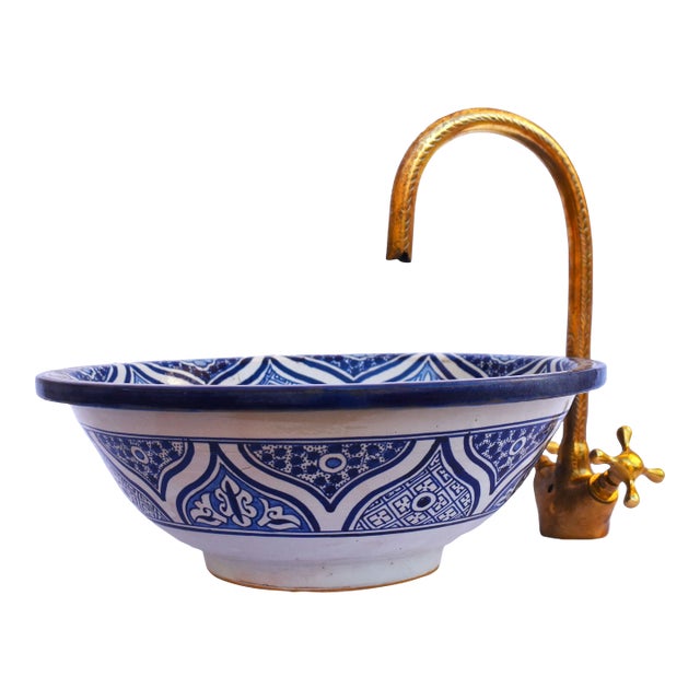 Introducing our Blue Antique Ceramic Sink Bowl, a masterpiece crafted with precision and care by our talented Moroccan...