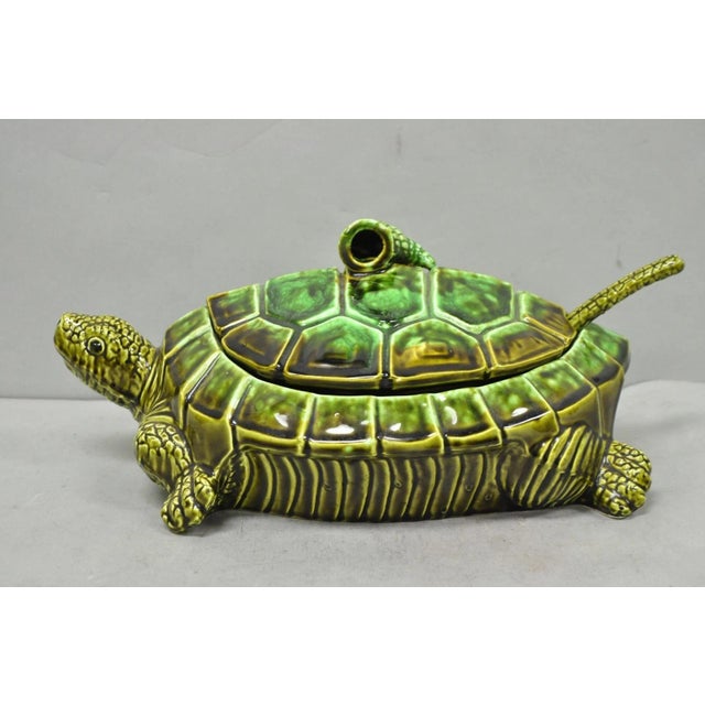 Vintage Tilso Japan Mid Century Modern Green Ceramic Figural Turtle Soup Tureen For Sale - Image 10 of 17