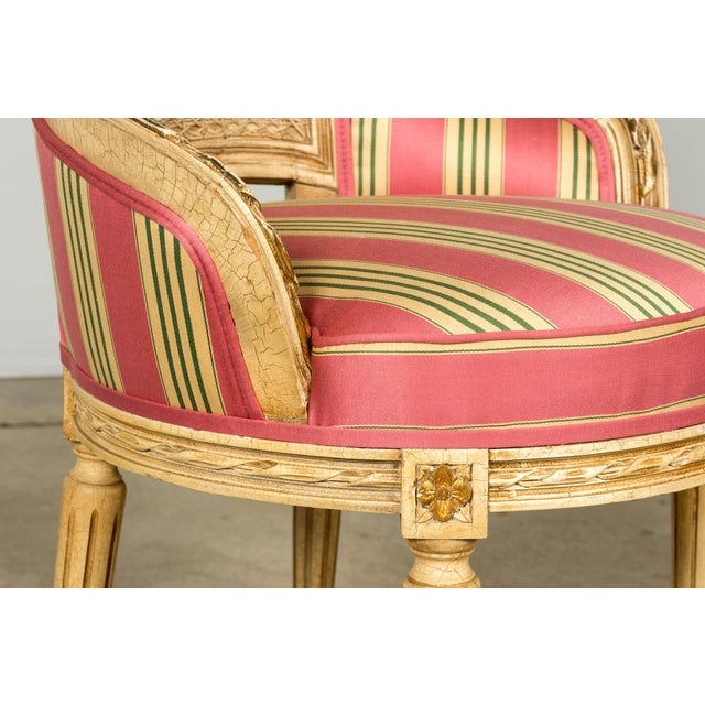 Set of 6 Early 20th Century French Louis XVI Cane Dining Armchairs in Pink Stripe For Sale - Image 13 of 18