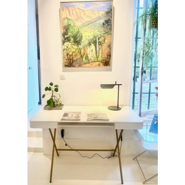 Cosimo Desk with White Mat Lacquered Top & Golden Frame by Marco Zanuso Jr. for Adentro, 2017 For Sale - Image 10 of 14