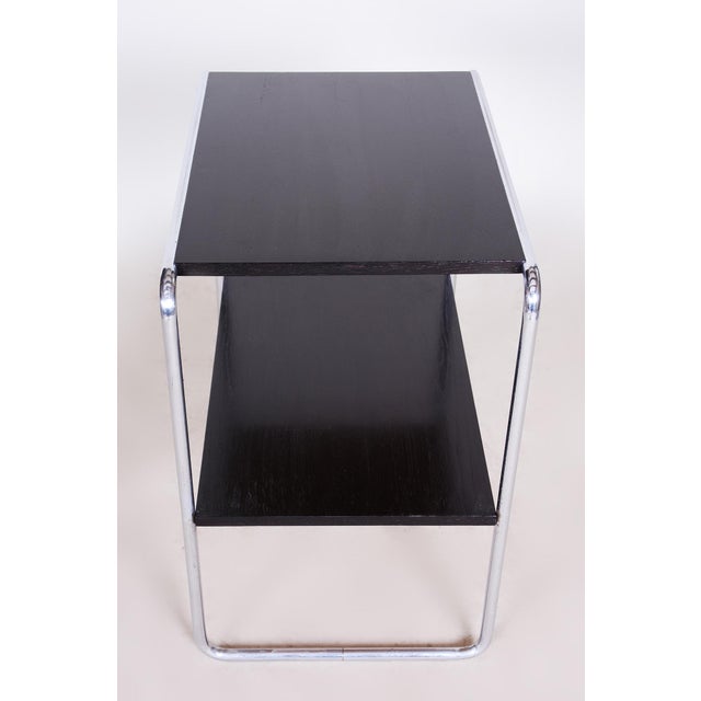 Bauhaus Side Table in Oak and Chrome-Plated Steel, Czech, 1930s For Sale - Image 6 of 11