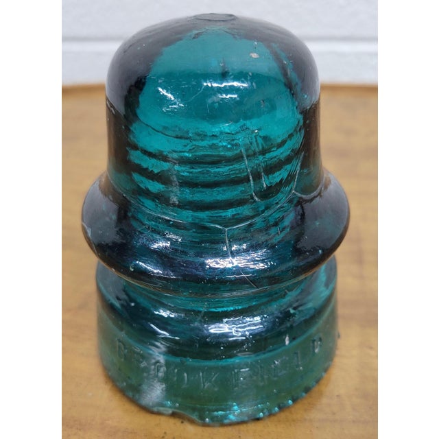 Early 20th Century Vintage Brookfield New York Teal or Aqua Glass Insulator For Sale - Image 5 of 9