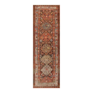 1890s Brown Medallion Tribal Antique n.w. Persian Rug 4'3" X 13' Handknotted Wool Carpet For Sale
