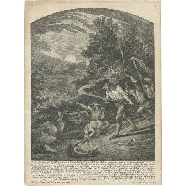 Paper Ridinger, Illustration of Pike Hunting, 1768, Print For Sale - Image 7 of 7