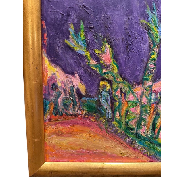 Mid-Century Modern Fauvist Style Tropical Signed Landscape Painting. For Sale - Image 4 of 8