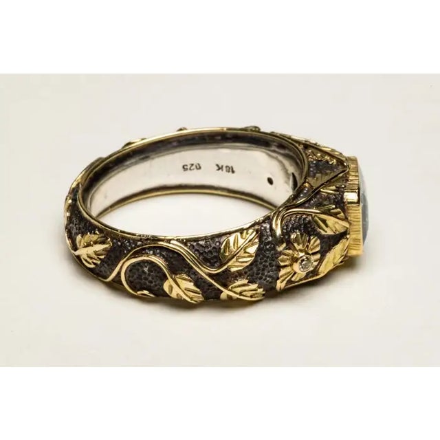 Contemporary 18k Gold and Sterling Aquamarine and Diamond Ring, Size 7.5 For Sale - Image 3 of 5