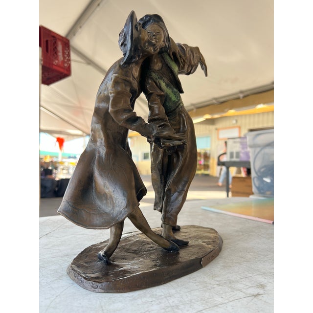 Vintage French Lost Wax Bronze Sculpture of a couple. Titled “A Kiss” (Un Baiser). Signed along with many markings. Fun...