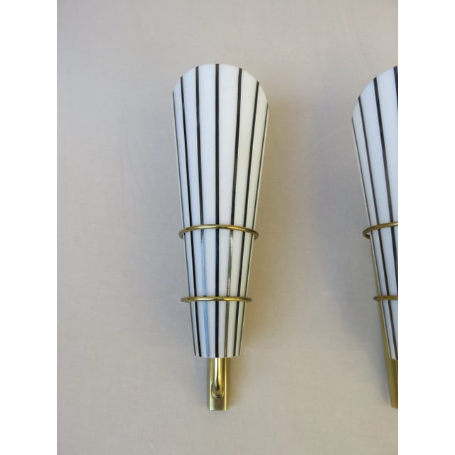 Black Italian Black and White Striped Enamel Glass and Brass Sconces, 1950s, Set of 4 For Sale - Image 8 of 18