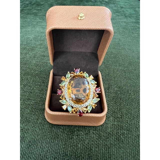 Bochic “Orient” Natural Vintage Citrine, Peridot & Rhodolite Ring Set In 18K Gold & Silver Natural Center Citrine 24.00...