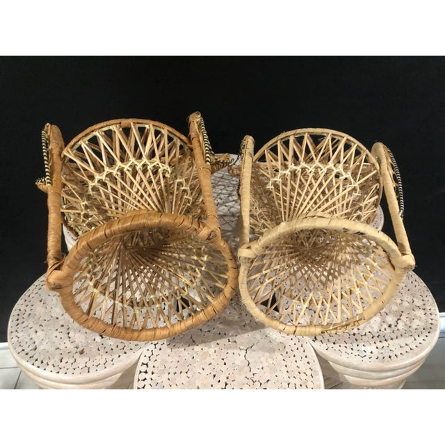 Vintage Italian Wicker Emmanuel Peacock Chair Plant Stands Set of 2
