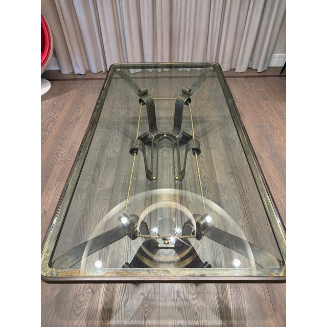 1970s Vintage Mid-Century Industrial Dining Table With Sculptural Wrought Iron & Glass For Sale - Image 5 of 5