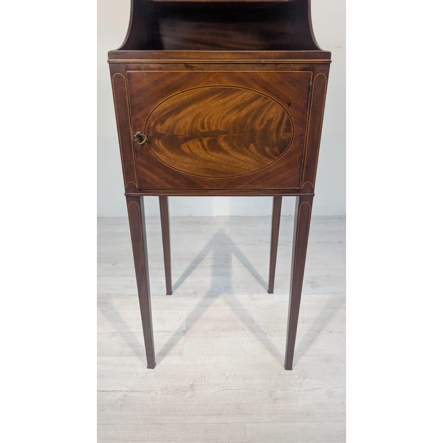 Wood Antique Georgian Bedside Table in Mahogany with Marquetry For Sale - Image 7 of 18