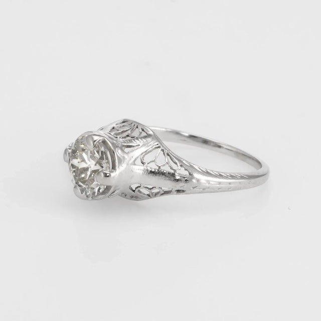 Antique Deco 1 Carat Diamond Engagement Ring 14 Karat Gold Filigree Fine Vintage size 5.75 For Sale - Image 4 of 6