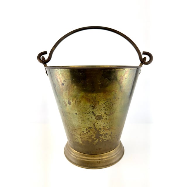 English Vintage Brass Cachepot With Swing Handle and Aged Patina For Sale - Image 3 of 8