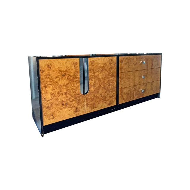 Vintage Milo Baughman Style Burl and Black Dresser or Credenza in Modern Design For Sale In New York - Image 6 of 9