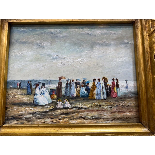F. Huber, Beach Scene, 1800s, Oil on Wood For Sale - Image 3 of 6