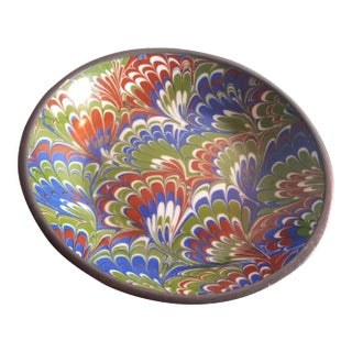 Vintage Neiman Marcus Peacock Pattern Porcelain & Pewter Bowl For Sale