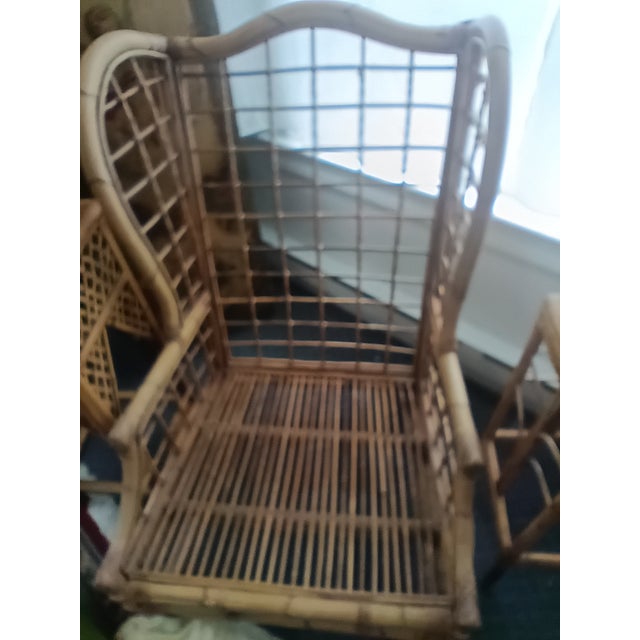 Chippendale 1950s Chippendale Rattan Wing Chair and Ottoman For Sale - Image 3 of 13