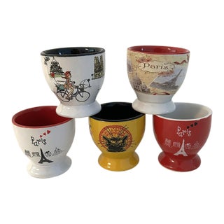1980s French Ceramic Egg Cups, Set of 5 For Sale