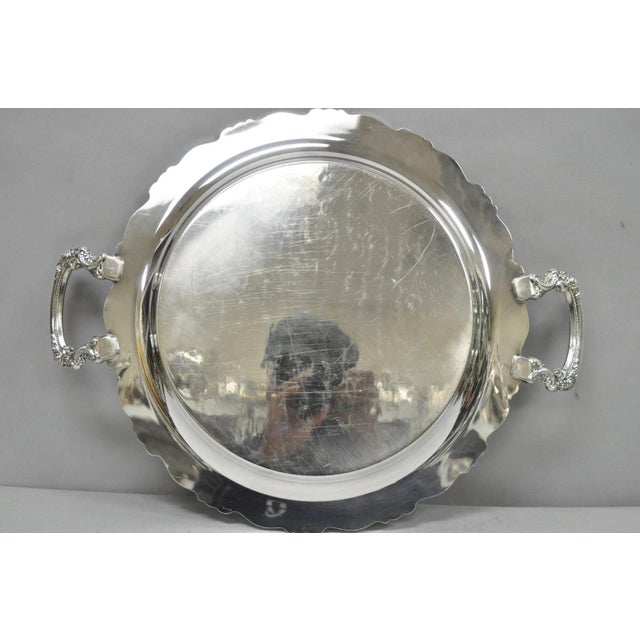 Vintage Oneida Silver Plated Round Twin Handle Serving Platter Bar Tray For Sale - Image 13 of 16