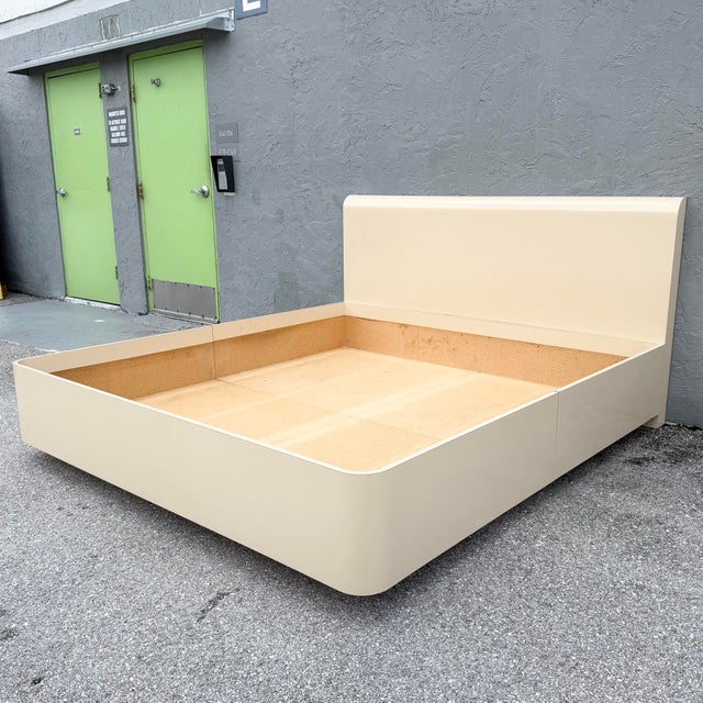 Postmodern Cream Lacquer Laminate King Size Bed Frame For Sale In West Palm - Image 6 of 9